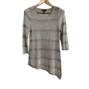 International‎ Concepts XL Natural Silver Crochet Asymmetric Sequin Sweater